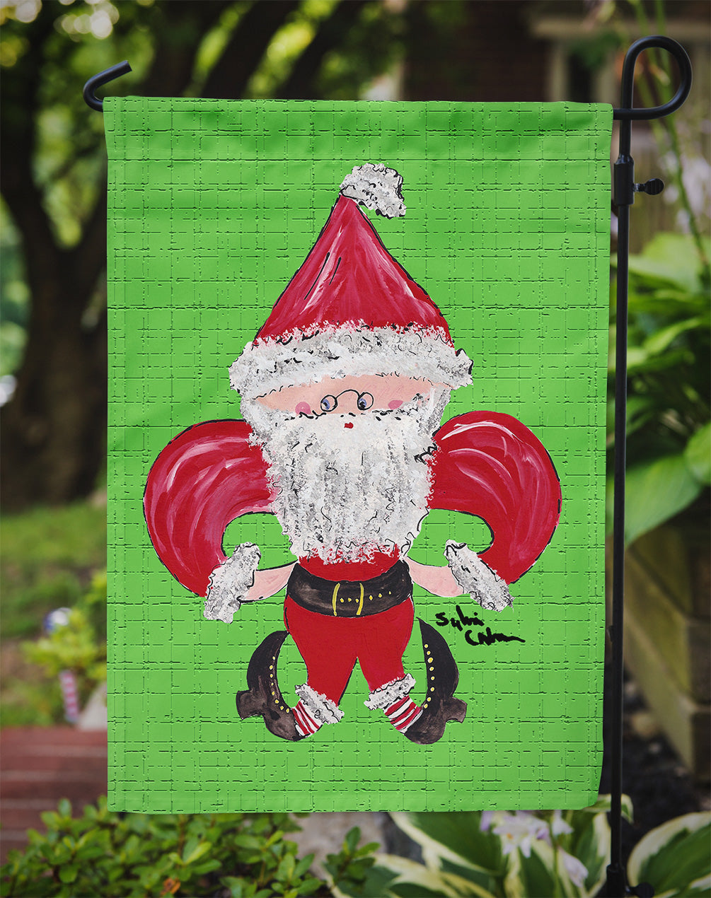 Christmas Fleur de lis Santa Claus Garden Flag Mailbox Decorative Yard Banner Outside Patio Artwork for Flower Beds, Garden Size, Multicolor