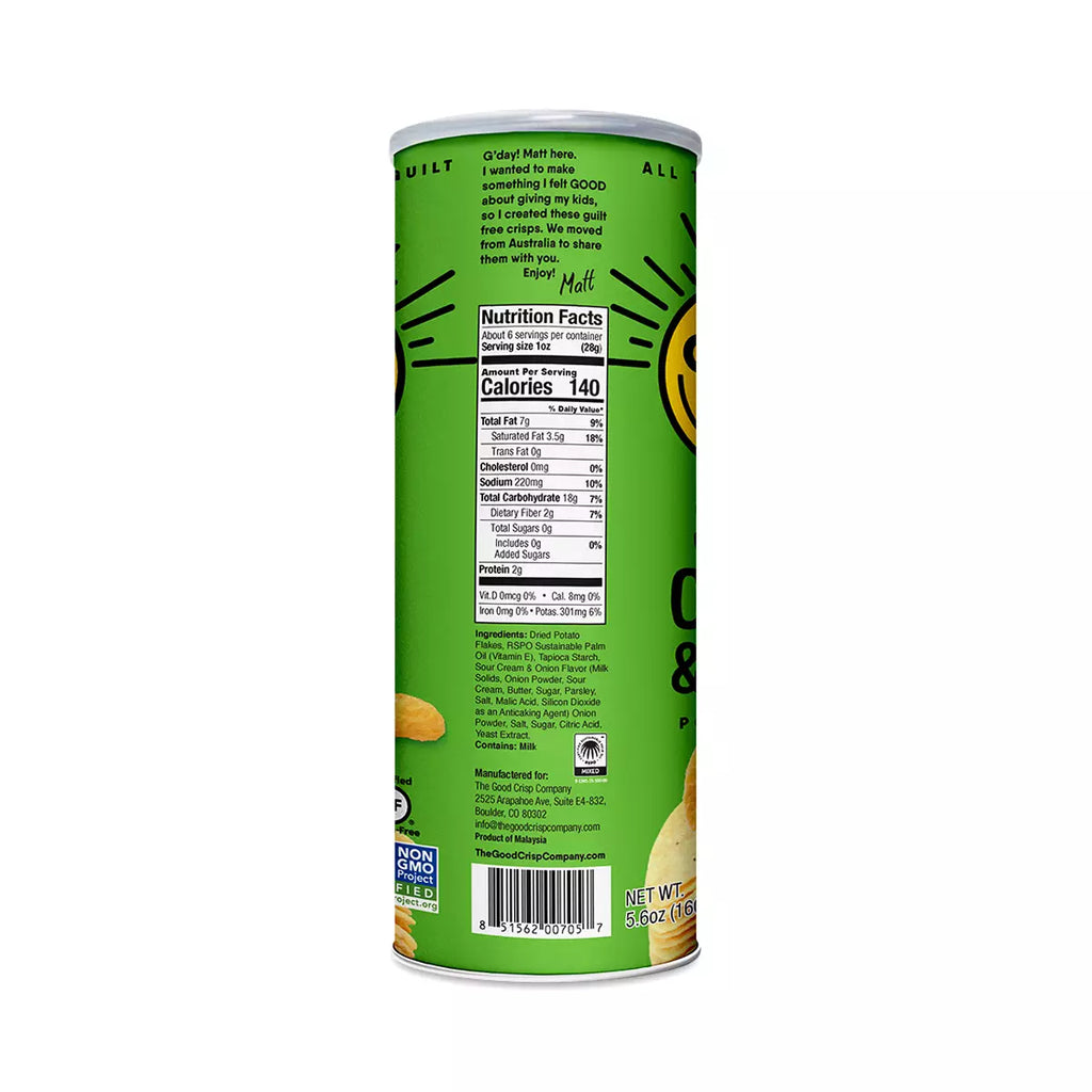 Good Crisp Company Sour Cream and Onion Potato Ridges, Case of 8, 5.6 oz. Each