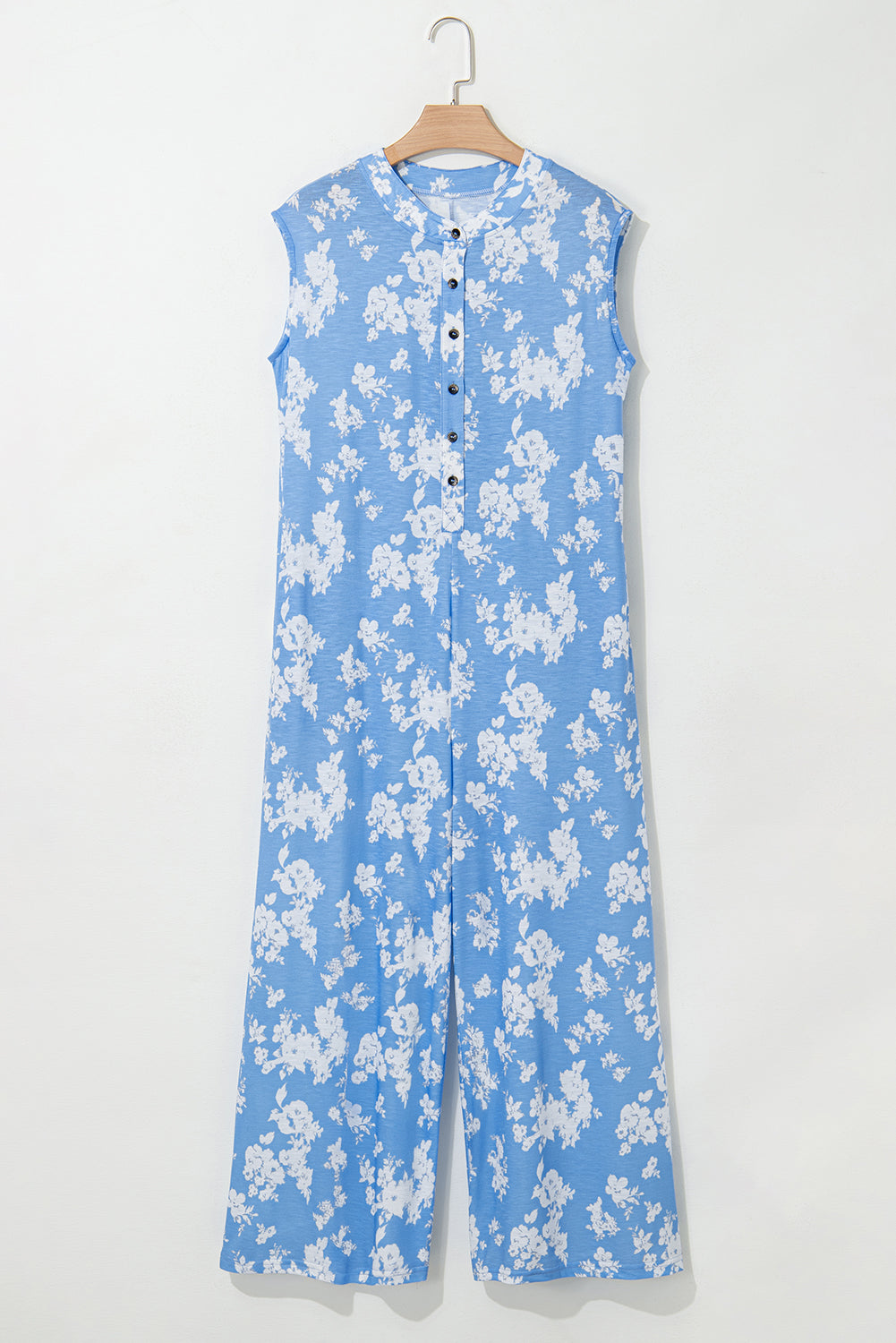 Pink Floral Print Sleeveless Wide Leg Jumpsuit