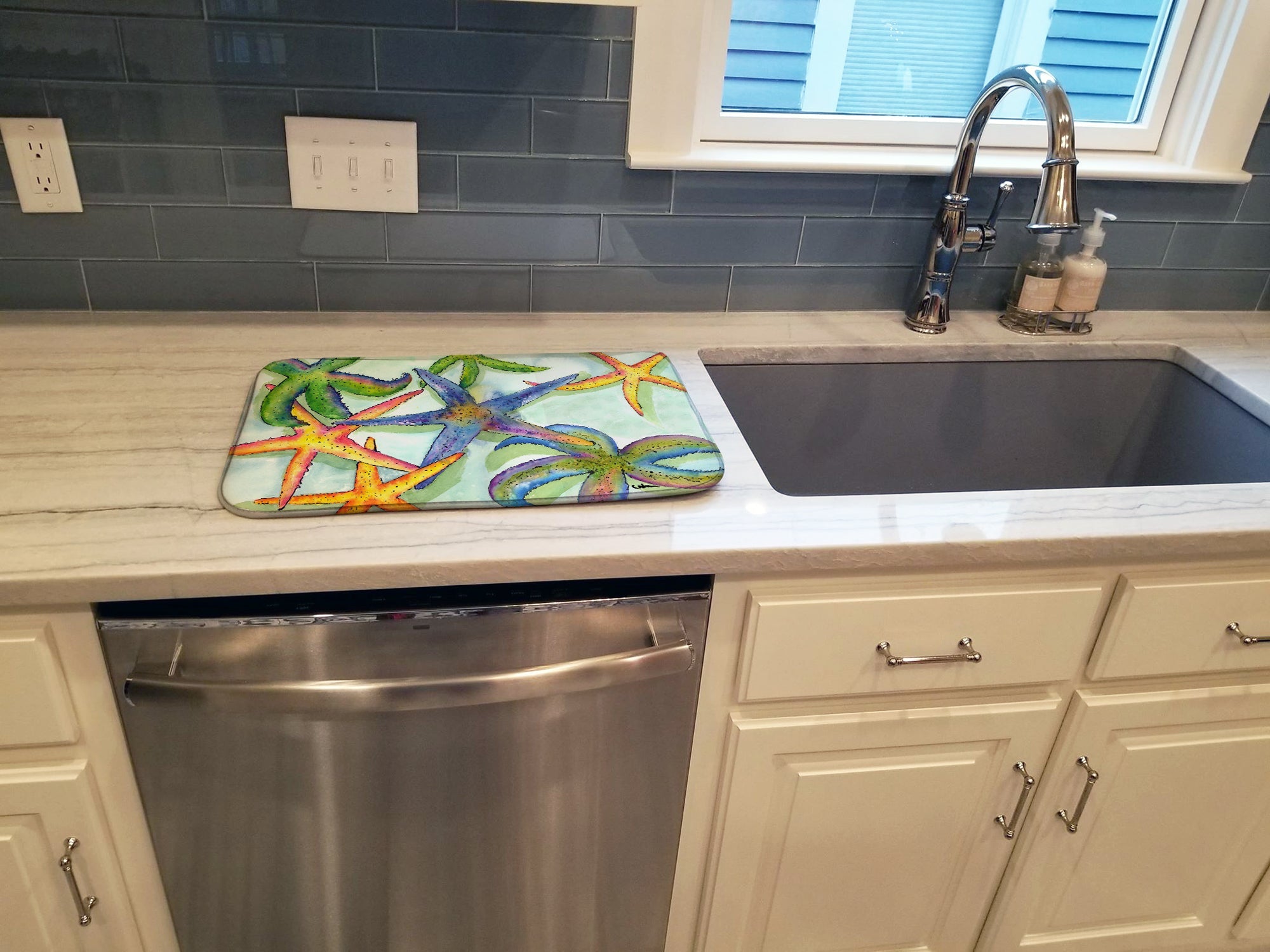 Starfish Dish Drying Mat Absorbent Dish Drying Mat Pad for Kitchen Counter Dish Drainer Mat for Countertop, 14 x 21", Multicolor
