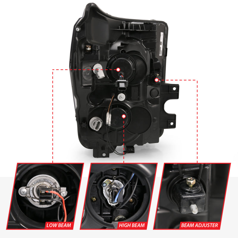 ANZO 11-16 Ford F-250/F-350/F-450 Projector Headlights w/ Plank Style Switchback Chrome w/Amber 111407