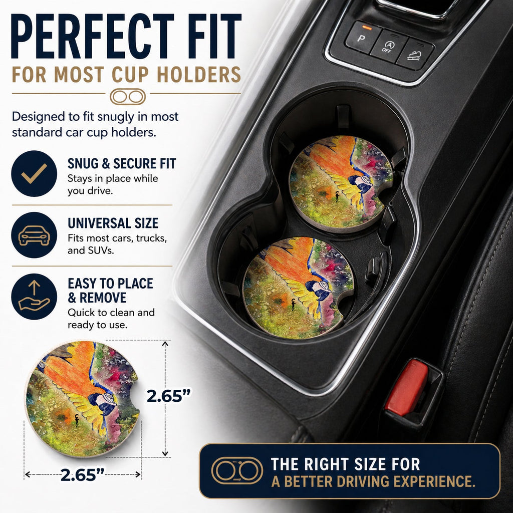 Parrot Parrot Head Set of 2 Cup Holder Car Coasters Absorbent Round Sandstone Coasters Gifts for Men or Women, 2.5, Multicolor