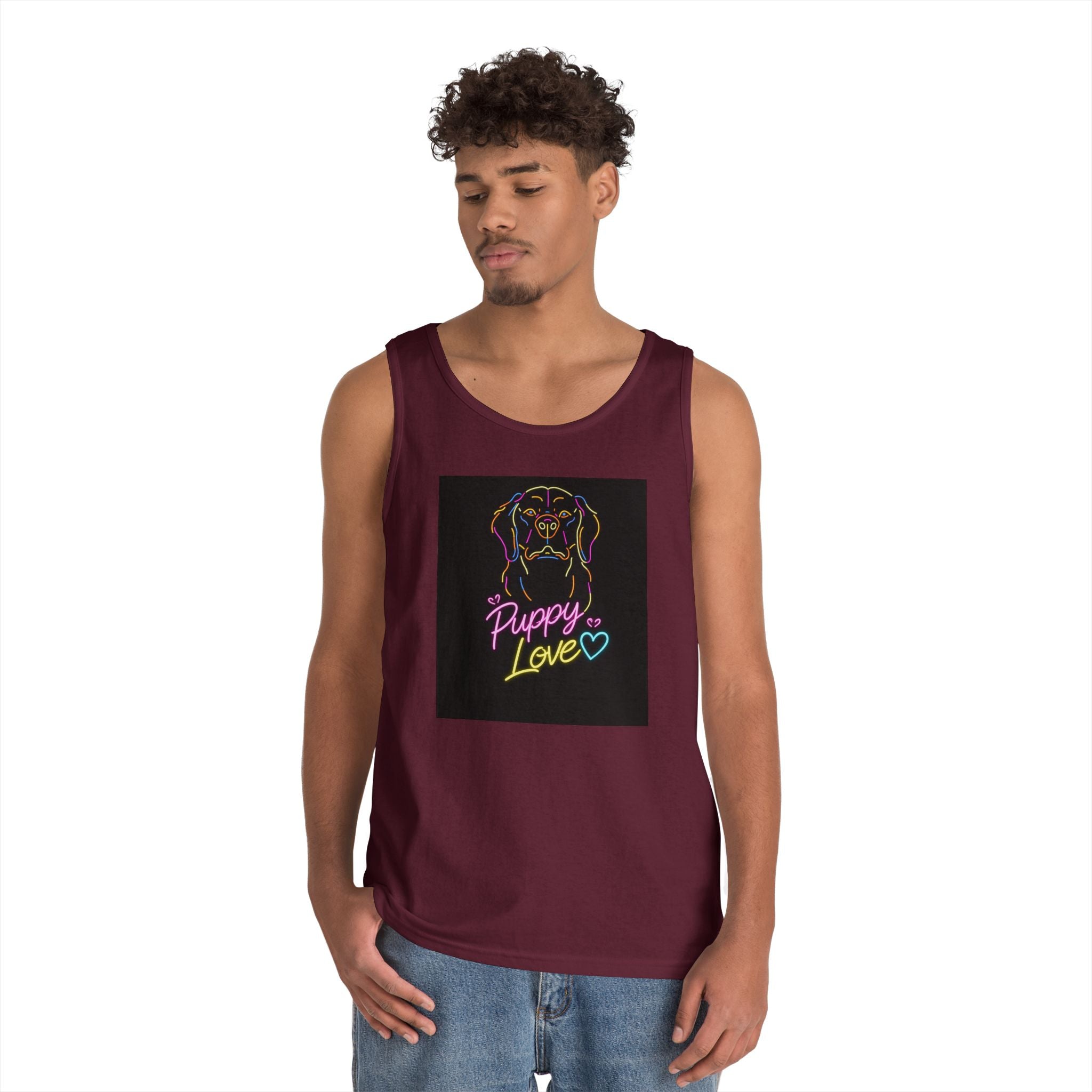 Puppy Love Tank Top — Neon Dog Graphic Summer Tee