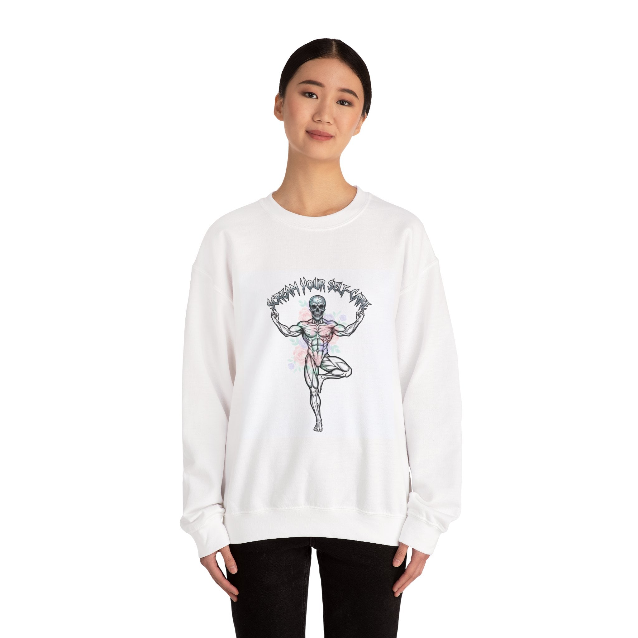 Loud Self-Care Metal Font Crewneck | gothic wellness quote, edgy self-care merch
