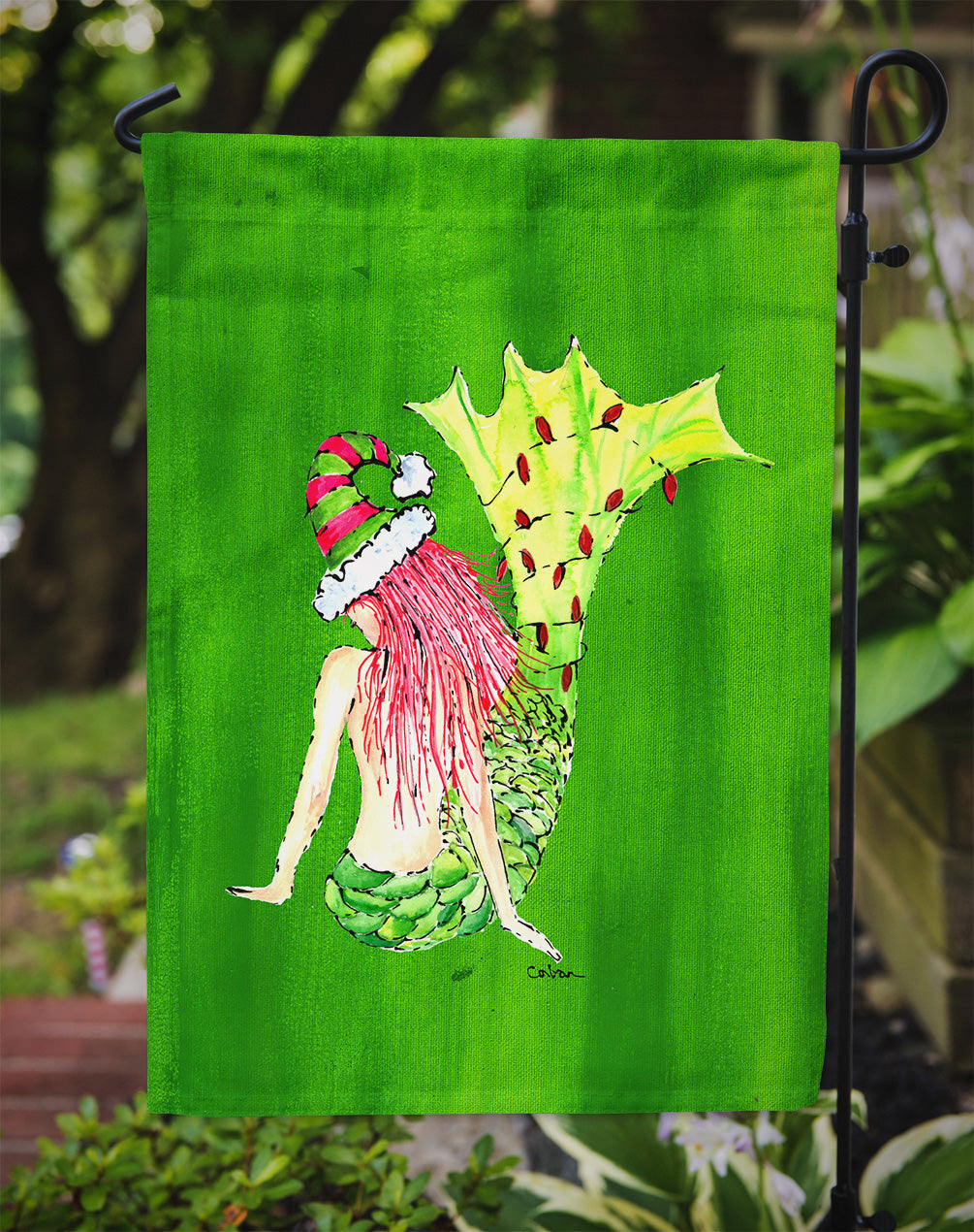Christmas Mermaid in Lights Garden Flag Mailbox Decorative Yard Banner Outside Patio Artwork for Flower Beds, Garden Size, Multicolor