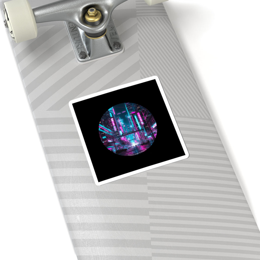 Neon Cyberpunk Skyline Sticker | synthwave city, neon cityscape