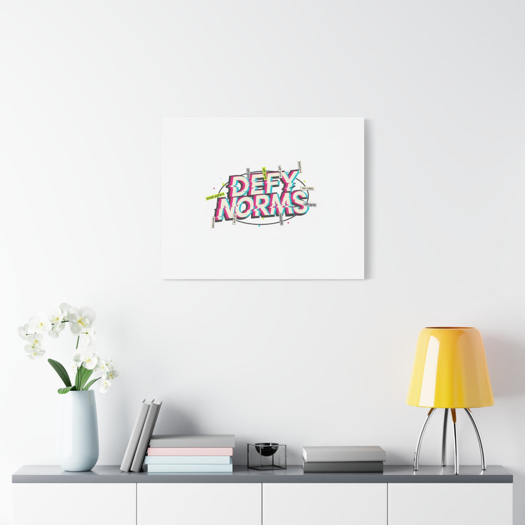 Defy Norms Canvas, Anti-Aesthetic Glitch Typography, Brutalist Poster Style