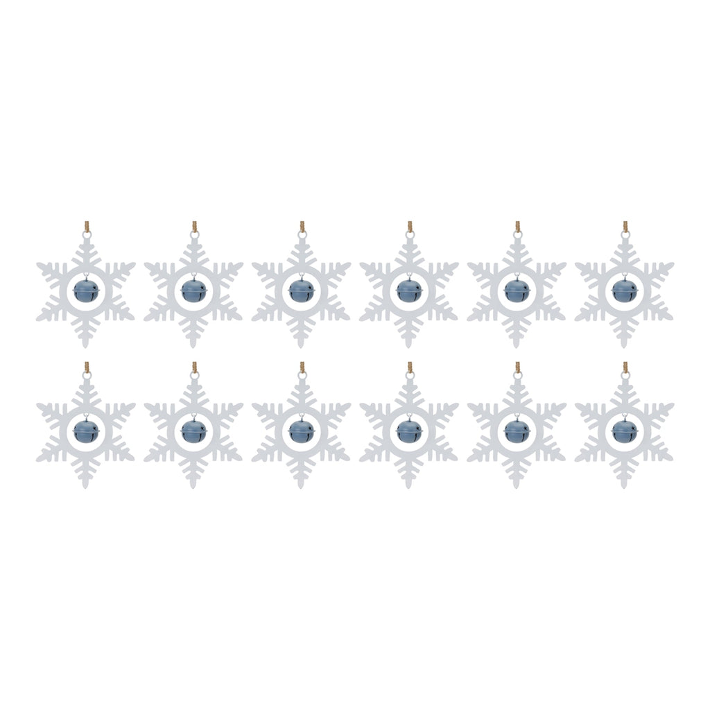 Metal Snowflake with Bell Ornament (Set of 12)