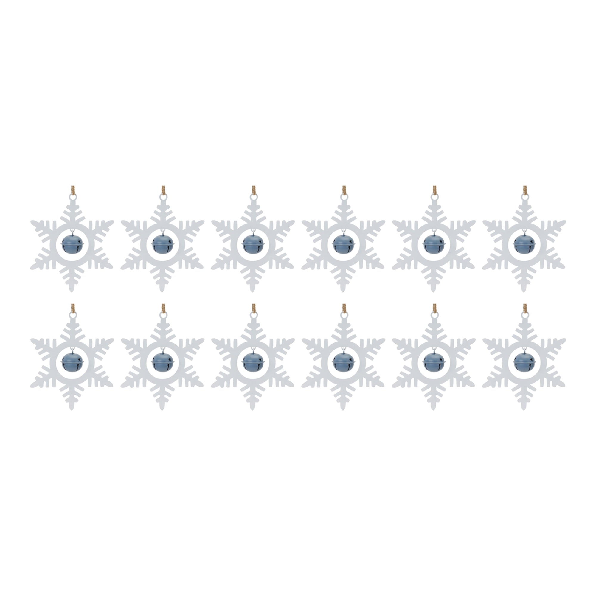 Metal Snowflake with Bell Ornament (Set of 12)