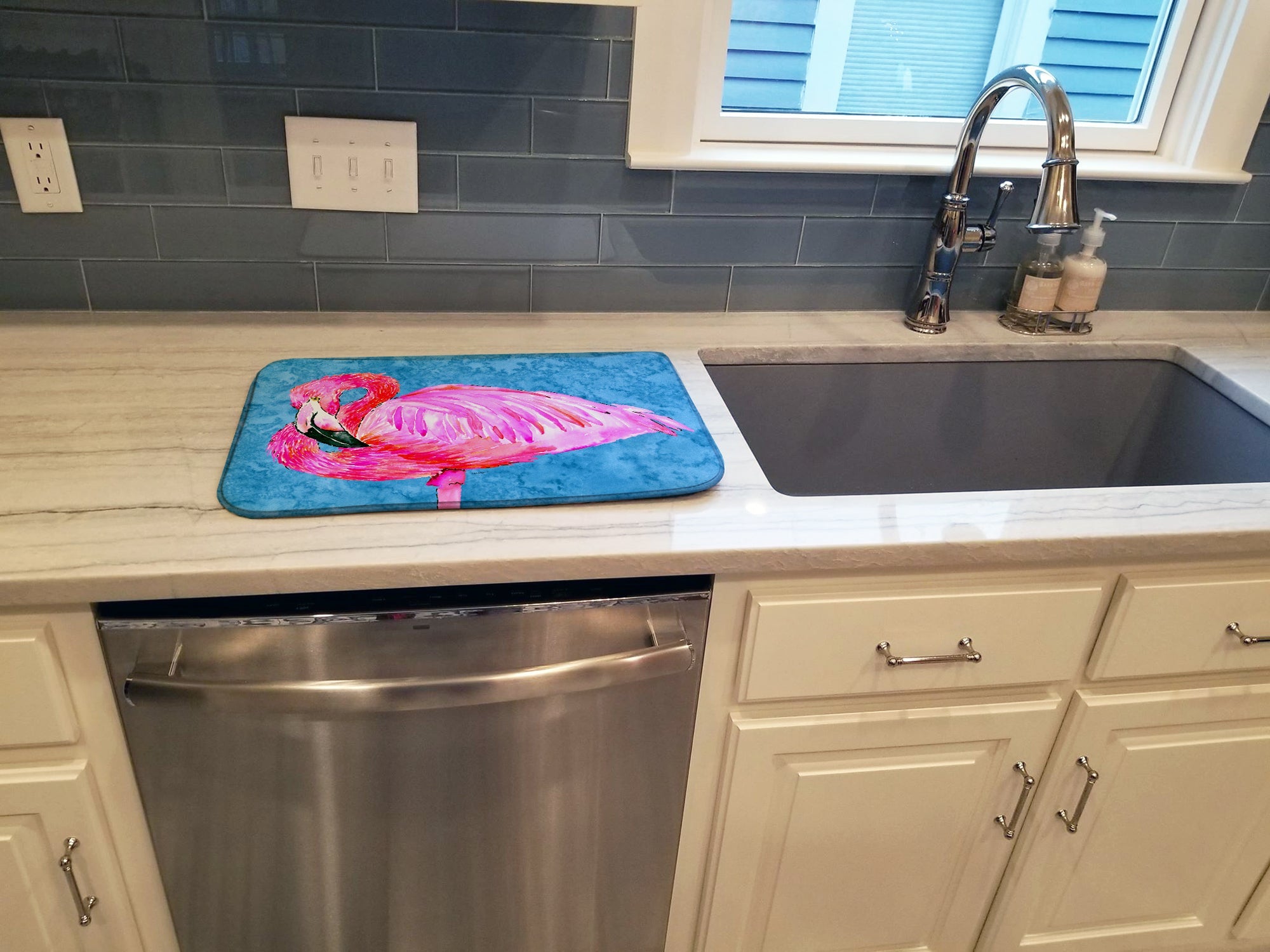 Flamingo Dish Drying Mat Absorbent Dish Drying Mat Pad for Kitchen Counter Dish Drainer Mat for Countertop, 14 x 21", Multicolor