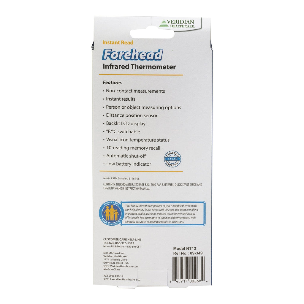 Veridian Non-Contact Infrared Forehead Thermometer 09-349