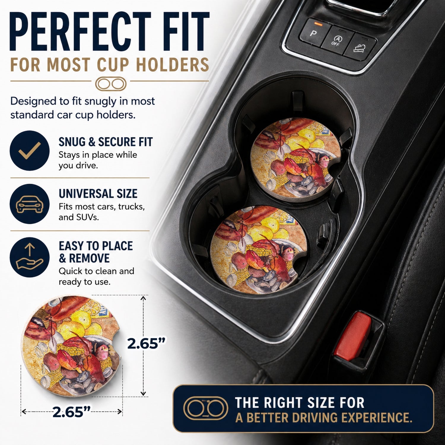 Lobster with Old Bay Set of 2 Cup Holder Car Coasters Absorbent Round Sandstone Coasters Gifts for Men or Women, 2.5, Multicolor