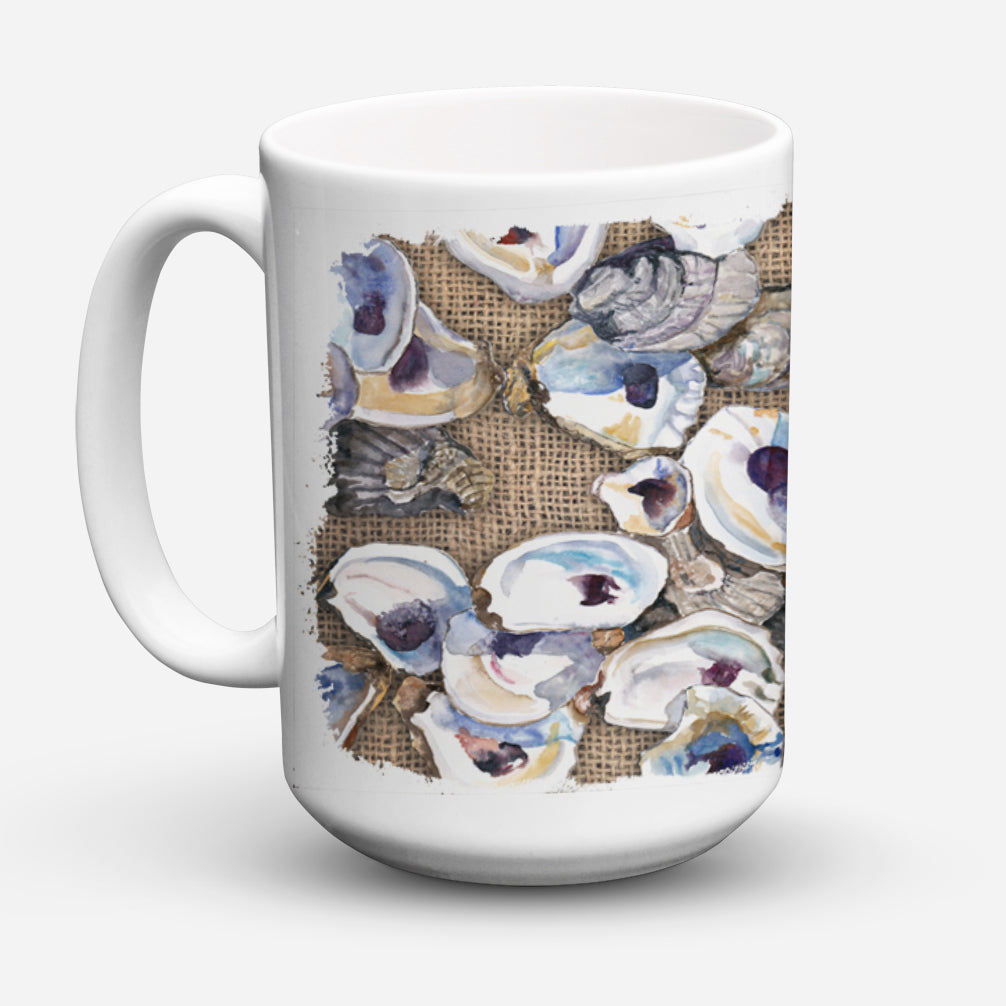Oyster Ceramic Coffee Mug 15 oz Decorative Large C Handle Mug Cup for Tea, Cocoa Hot Chocolate