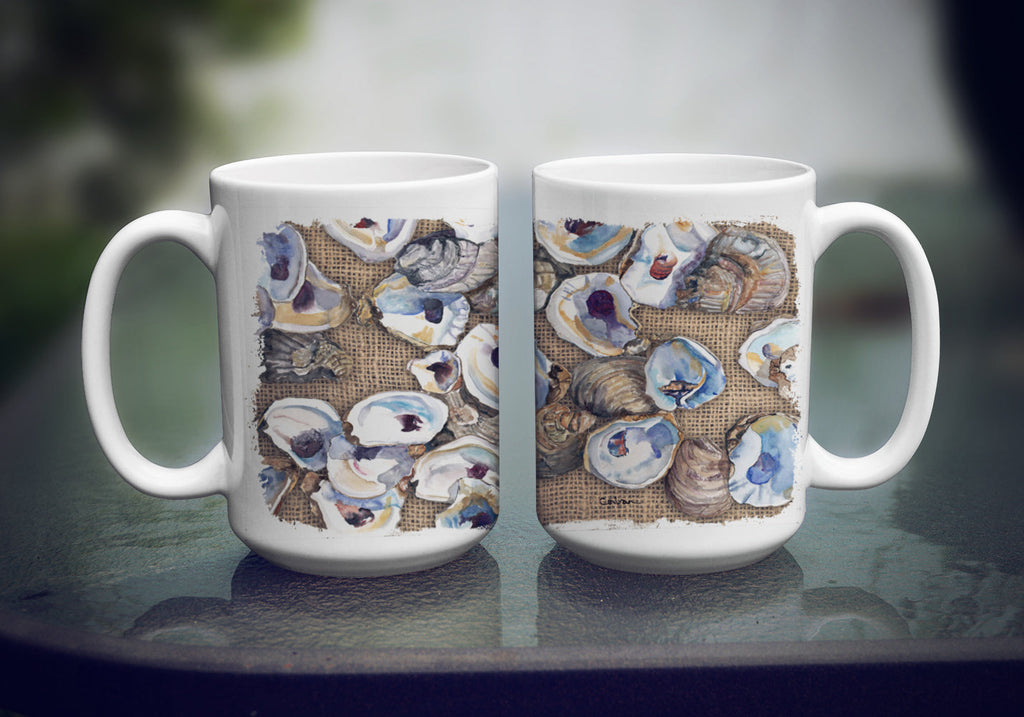 Oyster Ceramic Coffee Mug 15 oz Decorative Large C Handle Mug Cup for Tea, Cocoa Hot Chocolate