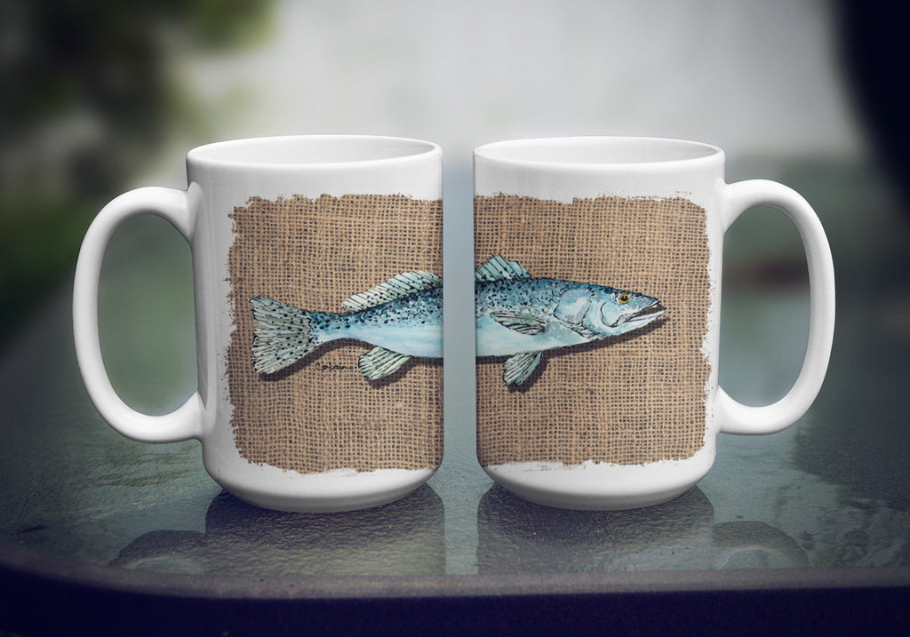 Fish Speckled Trout Ceramic Coffee Mug 15 oz Decorative Large C Handle Mug Cup for Tea, Cocoa Hot Chocolate