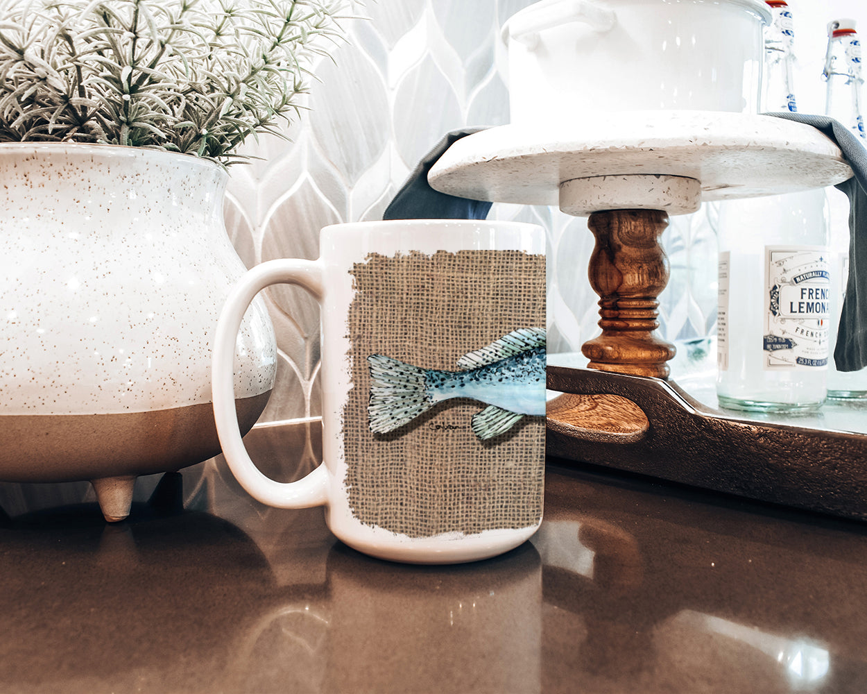 Fish Speckled Trout Ceramic Coffee Mug 15 oz Decorative Large C Handle Mug Cup for Tea, Cocoa Hot Chocolate