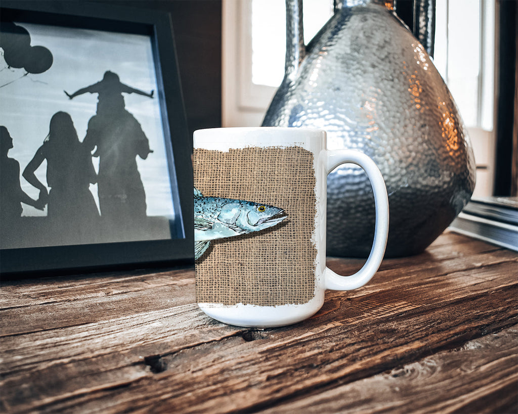 Fish Speckled Trout Ceramic Coffee Mug 15 oz Decorative Large C Handle Mug Cup for Tea, Cocoa Hot Chocolate
