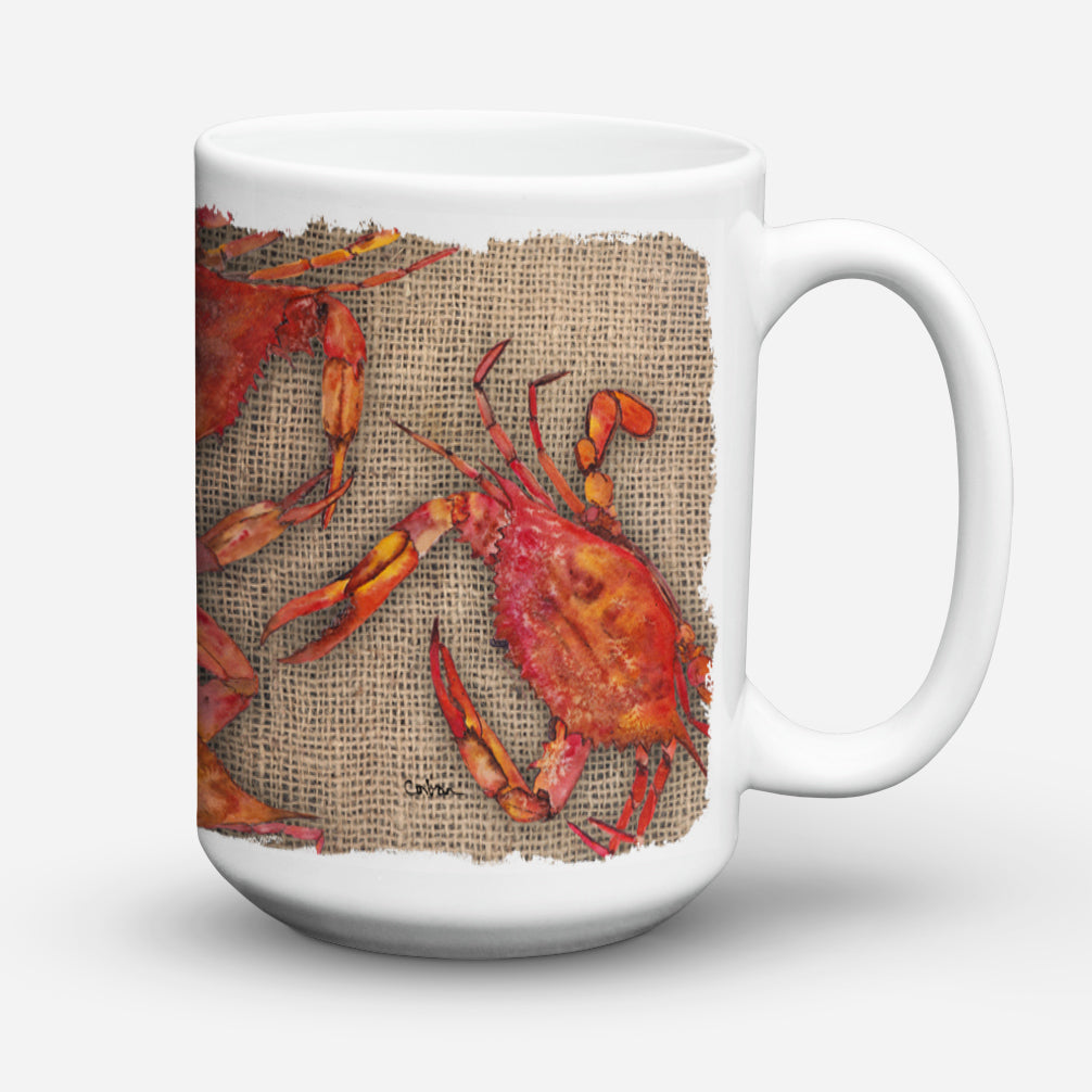 Cooked Crabs on Faux Burlap Ceramic Coffee Mug 15 oz Decorative Large C Handle Mug Cup for Tea, Cocoa Hot Chocolate