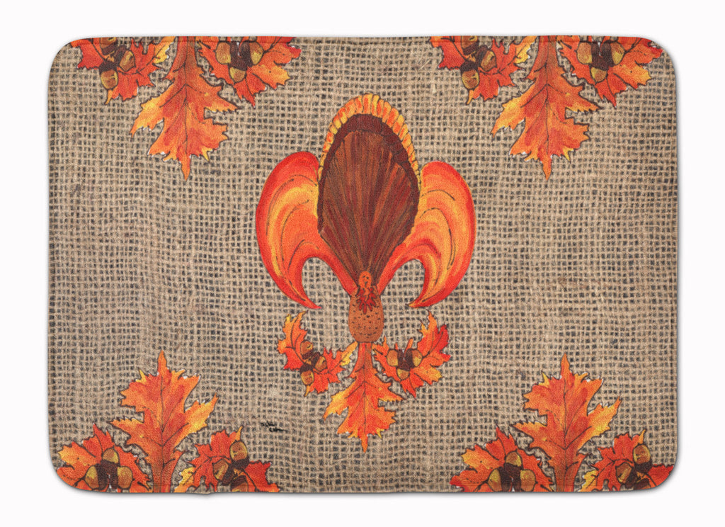 Thanksgiving Turkey Fleur de lis on Faux Burlap Memory Foam Kitchen Mat Machine Washable Anti-Fatigue Cushion Comfort Bath or Kitchen Rug