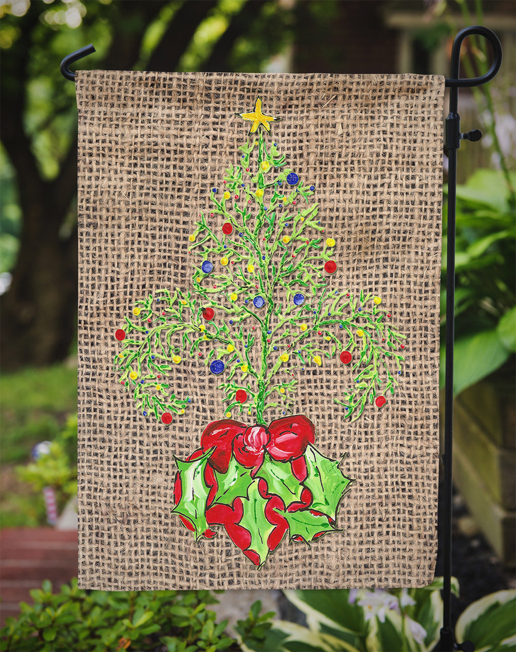 Christmas Tree Fleur de lis on Faux Burlap Garden Flag Mailbox Decorative Yard Banner Outside Patio Artwork for Flower Beds, Garden Size, Multicolor