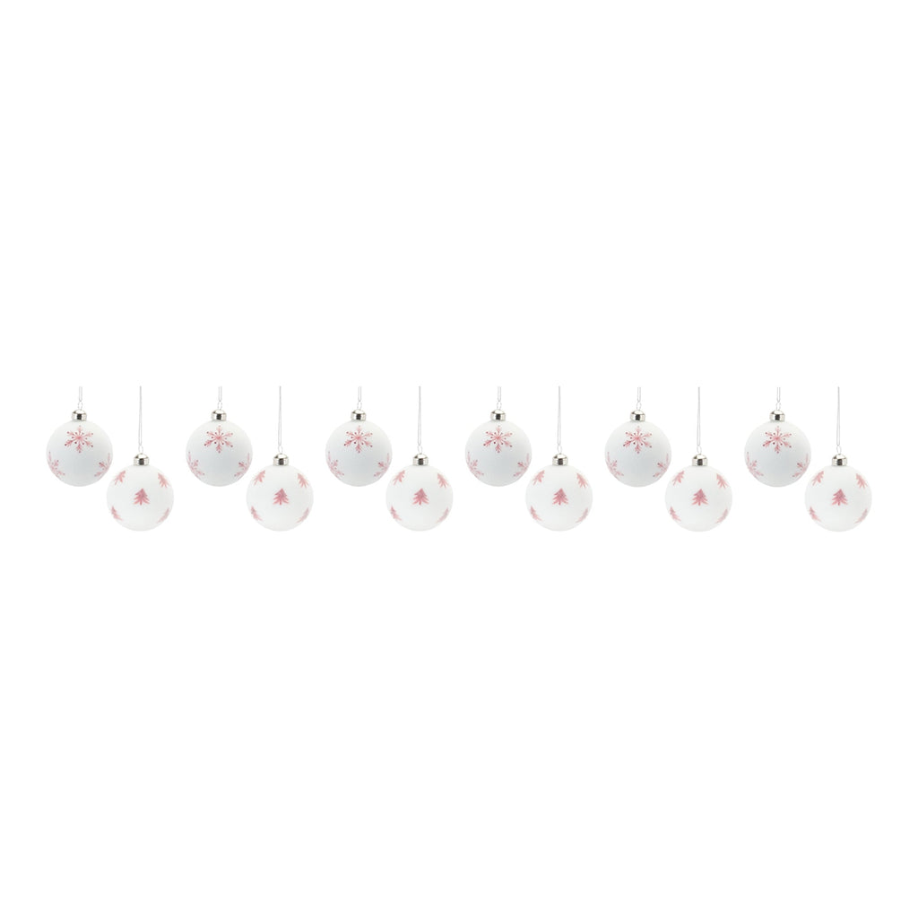 Frosted Snowflake and Tree Ball Ornament (Set of 12)