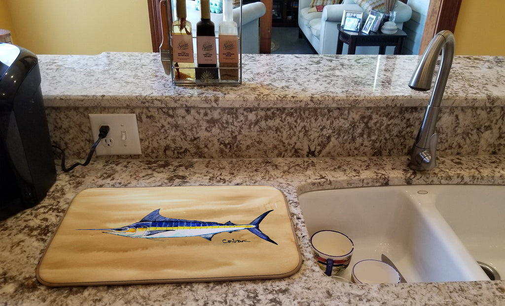 Swordfish on Sandy Beach Dish Drying Mat Absorbent Dish Drying Mat Pad for Kitchen Counter Dish Drainer Mat for Countertop, 14 x 21", Multicolor