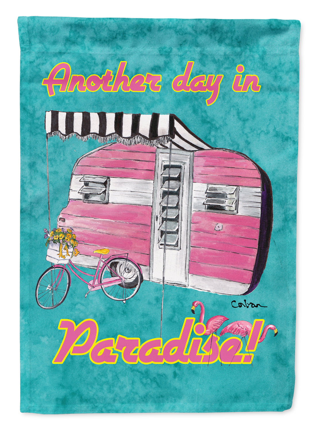 Another Day in Paradise Retro Glamping Trailer Garden Flag Mailbox Decorative Yard Banner Outside Patio Artwork for Flower Beds, Garden Size, Multicolor