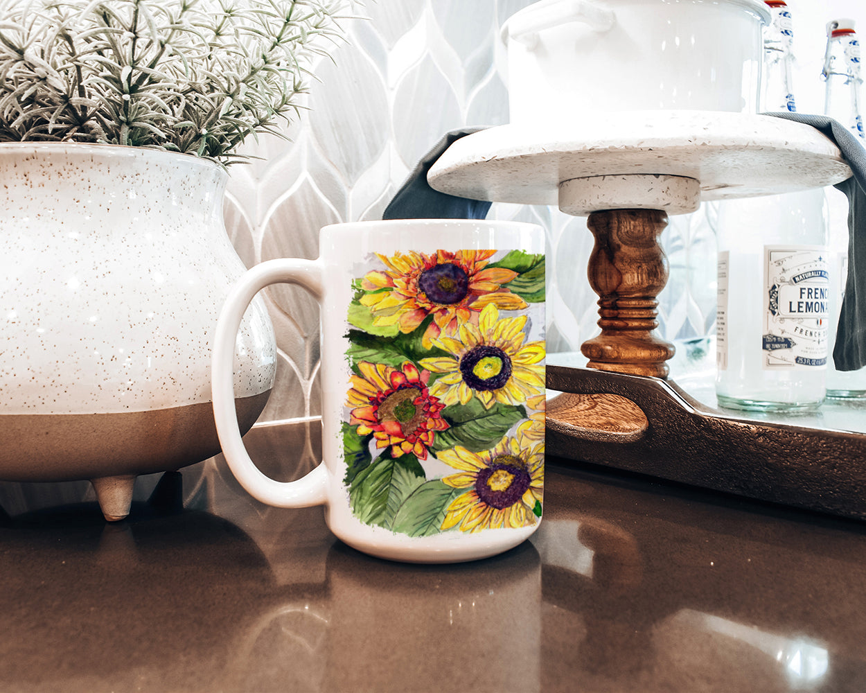 Sunflowers Ceramic Coffee Mug 15 oz Decorative Large C Handle Mug Cup for Tea, Cocoa Hot Chocolate