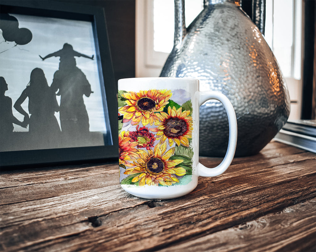 Sunflowers Ceramic Coffee Mug 15 oz Decorative Large C Handle Mug Cup for Tea, Cocoa Hot Chocolate