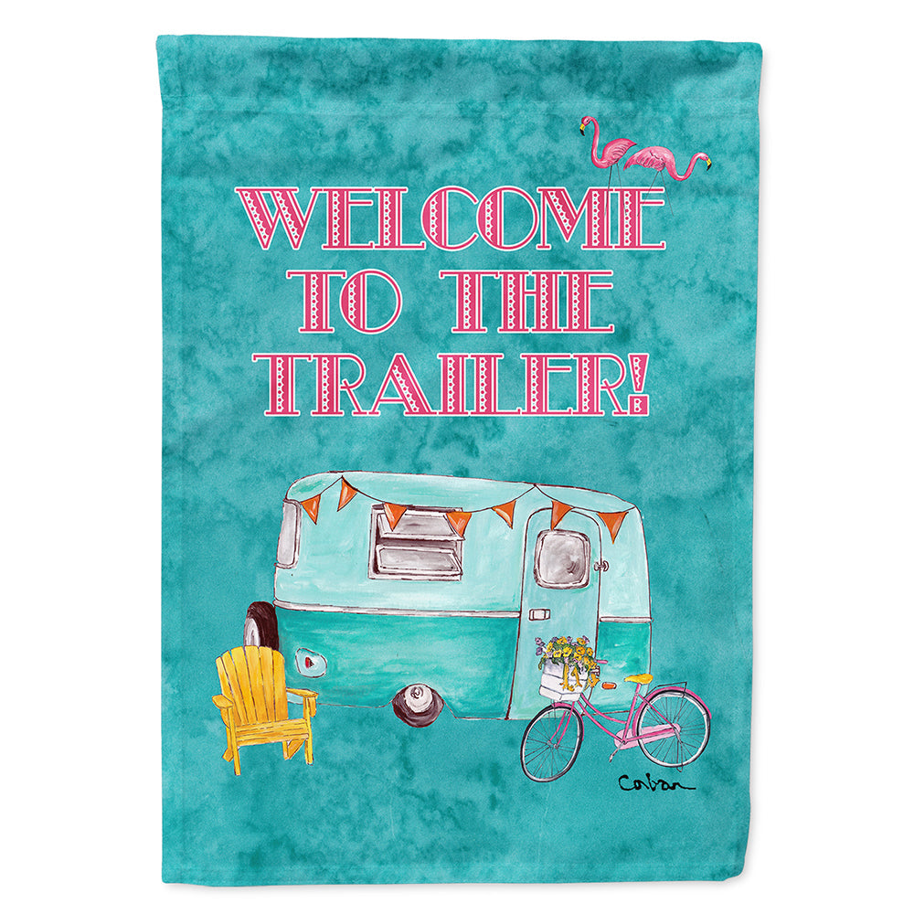Welcome to the Trailer Retro Glamping Trailer House Flag 28x40 Porch Sleeve Pole Decorative Outside Yard Banner Artwork Wall Hanging, Polyester