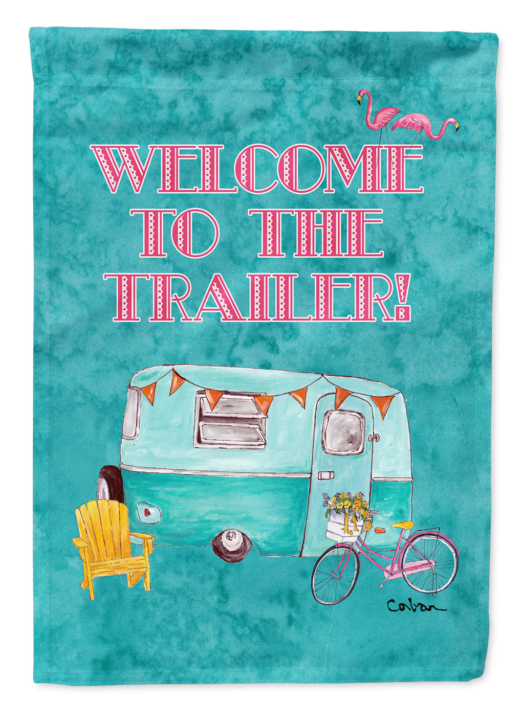 Welcome to the Trailer Retro Glamping Trailer Garden Flag Mailbox Decorative Yard Banner Outside Patio Artwork for Flower Beds, Garden Size, Multicolor