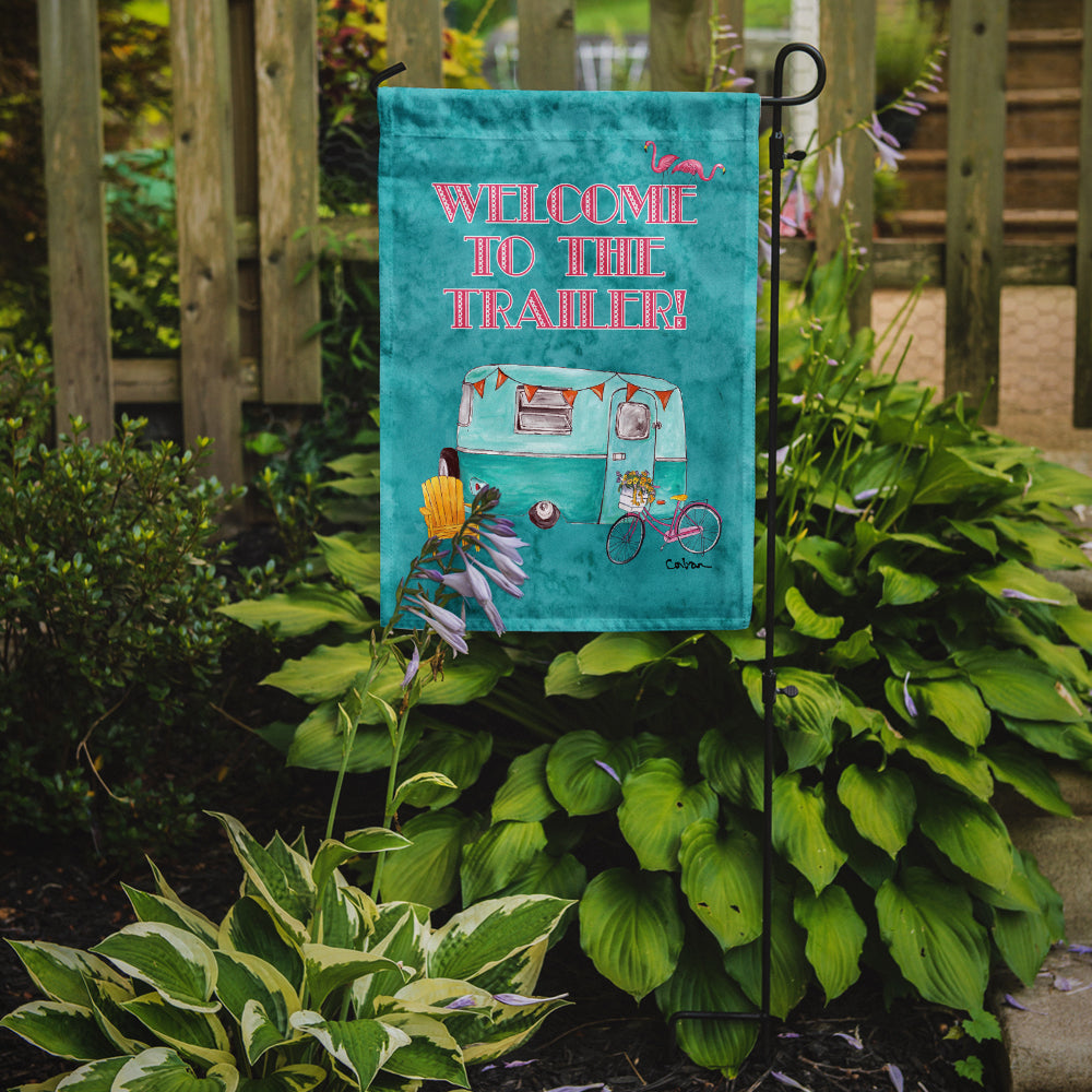 Welcome to the Trailer Retro Glamping Trailer Garden Flag Mailbox Decorative Yard Banner Outside Patio Artwork for Flower Beds, Garden Size, Multicolor