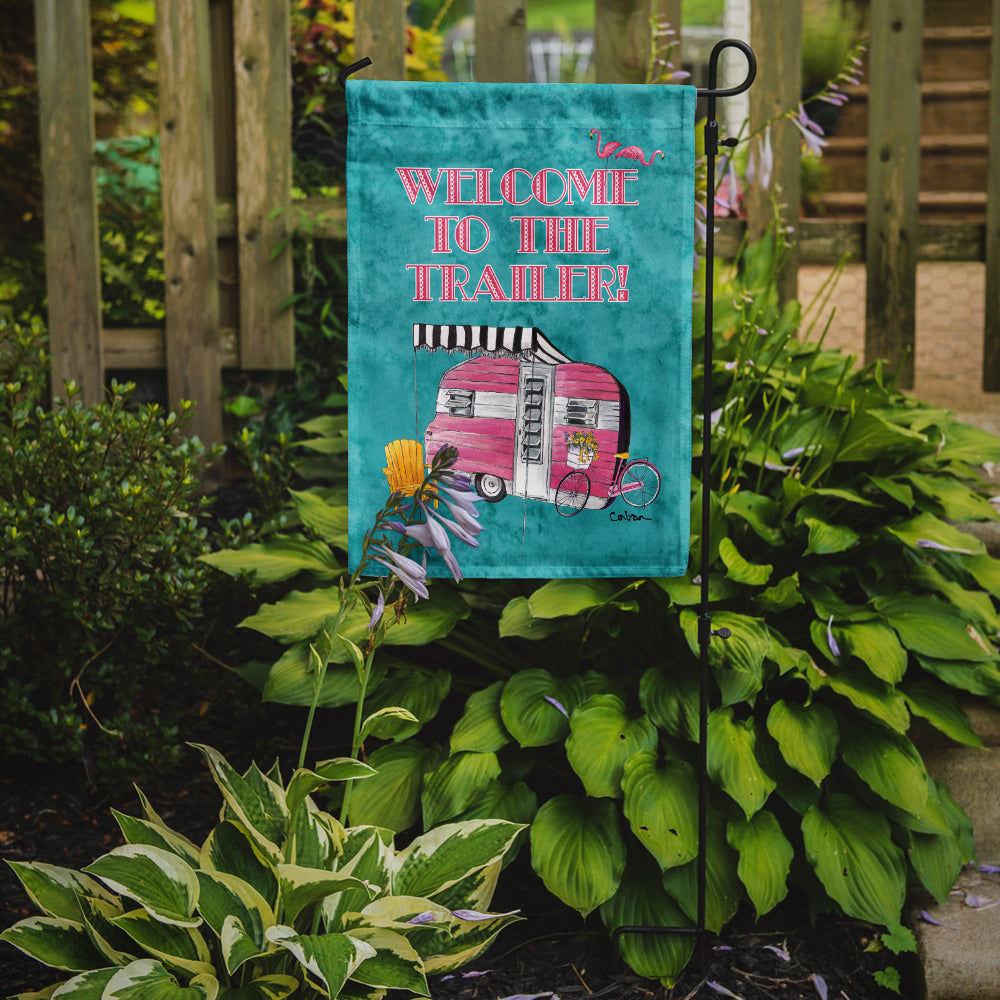 Welcome to the Trailer Retro Glamping Trailer Garden Flag Mailbox Decorative Yard Banner Outside Patio Artwork for Flower Beds, Garden Size, Multicolor