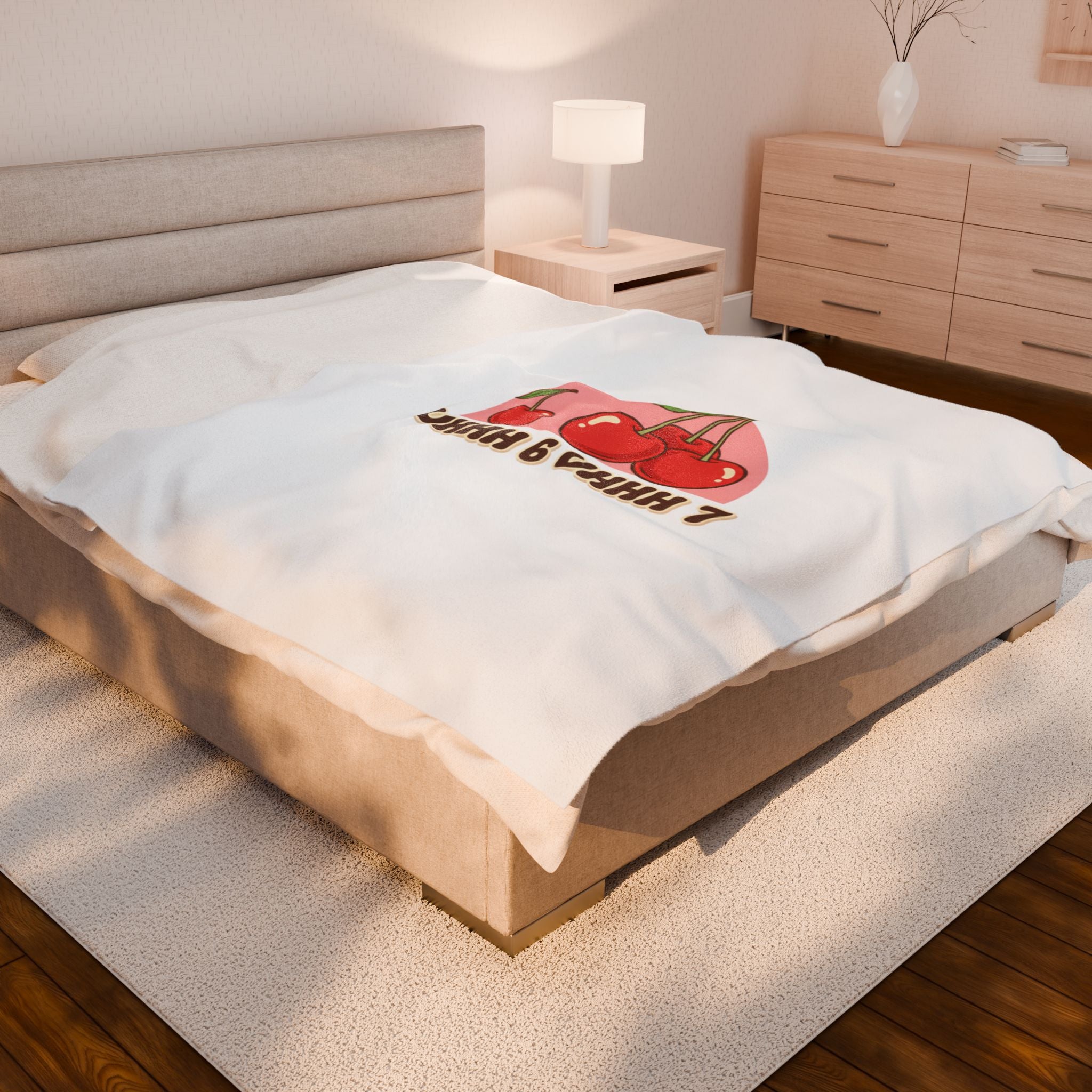 6 7 Cherry Retro Graphic Blanket | Kawaii Fruit Print