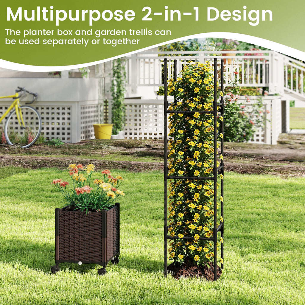 87 Inch Tall Raised Garden Bed with Plant Box Trellis and Lockable Wheels Adjustable Height