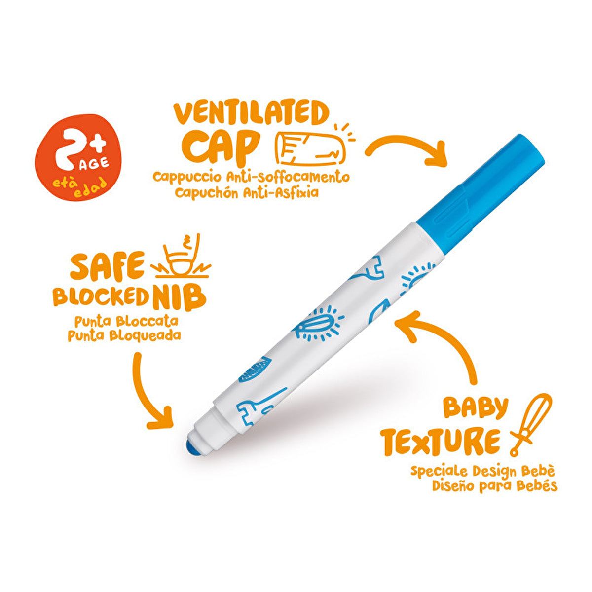 Carioca Jumbo Baby Washable Markers Set - 6 Pack | Safe and Non-Toxic