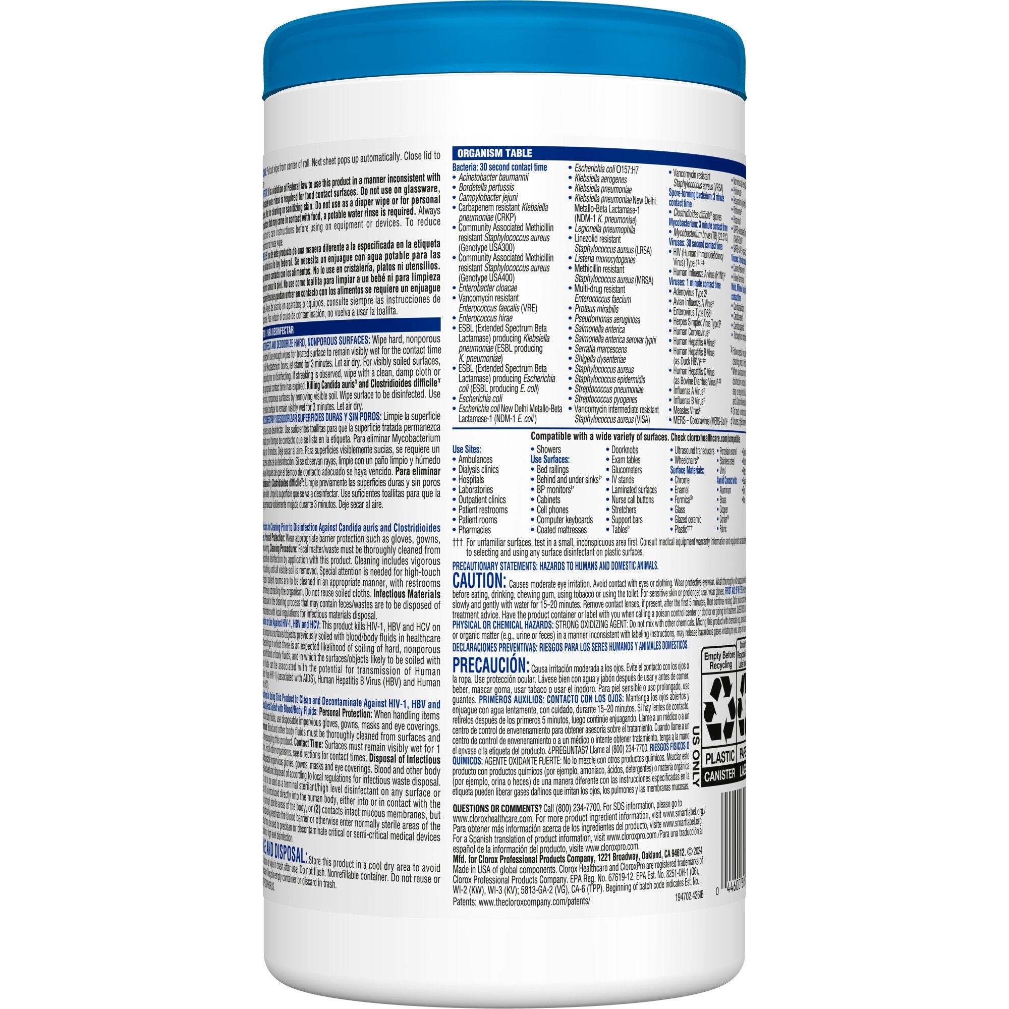 Clorox Healthcare® Bleach Germicidal Wipes, Canister, 150 ct. 30577
