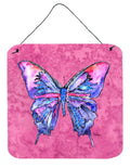 Butterfly on Pink Wall or Door Hanging Prints Aluminum Metal Sign Kitchen Wall Bar Bathroom Plaque Home Decor, 6x6, Multicolor