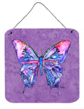 Butterfly on Purple Wall or Door Hanging Prints Aluminum Metal Sign Kitchen Wall Bar Bathroom Plaque Home Decor, 6x6, Multicolor