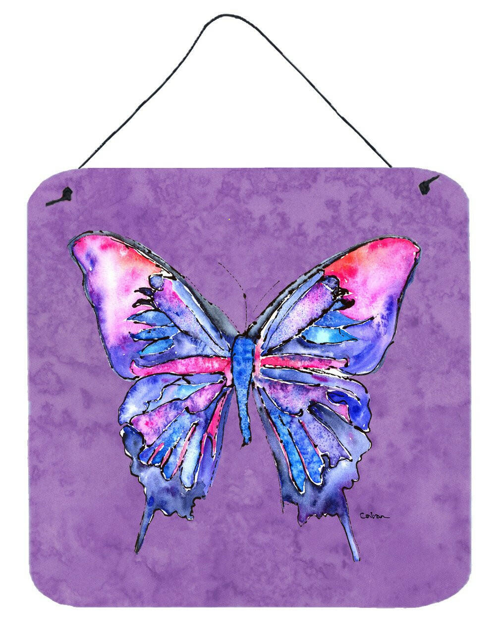 Butterfly on Purple Wall or Door Hanging Prints Aluminum Metal Sign Kitchen Wall Bar Bathroom Plaque Home Decor, 6x6, Multicolor
