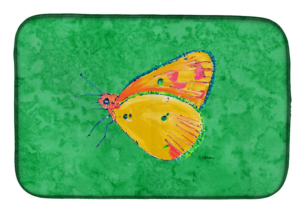 Butterfly Orange on Green Dish Drying Mat Absorbent Dish Drying Mat Pad for Kitchen Counter Dish Drainer Mat for Countertop, 14 x 21", Multicolor