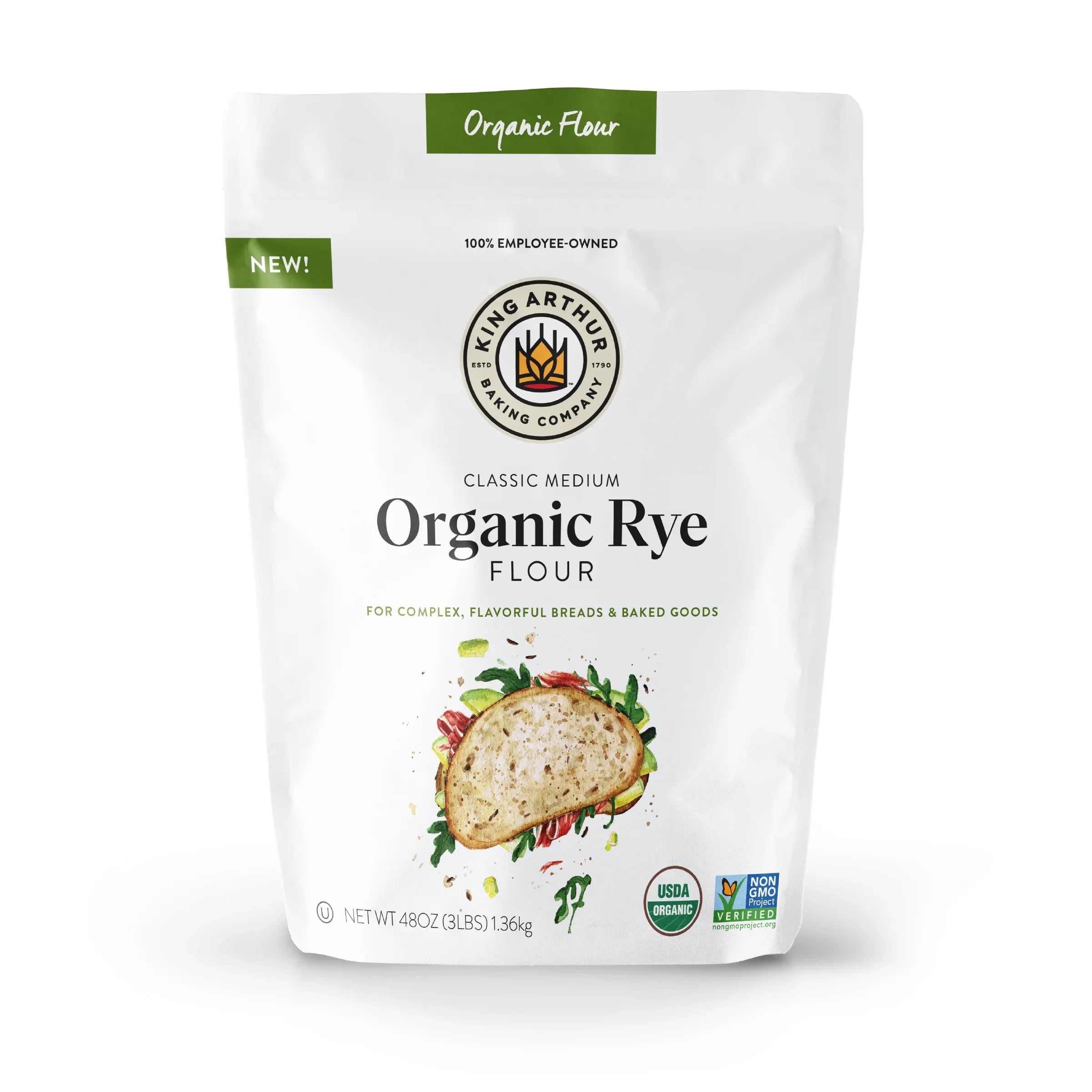 King Arthur Baking Company Organic Rye Flour - 48 Oz, Case of 4