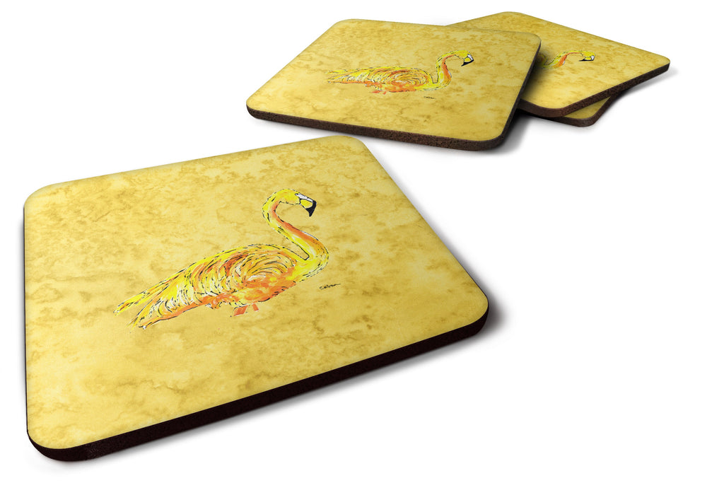 Flamingo on Yellow Foam Coasters Set of 4 Cup Coasters for Indoor Outdoor, Tabletop Protection, Anti Slip, Mouse pad Material