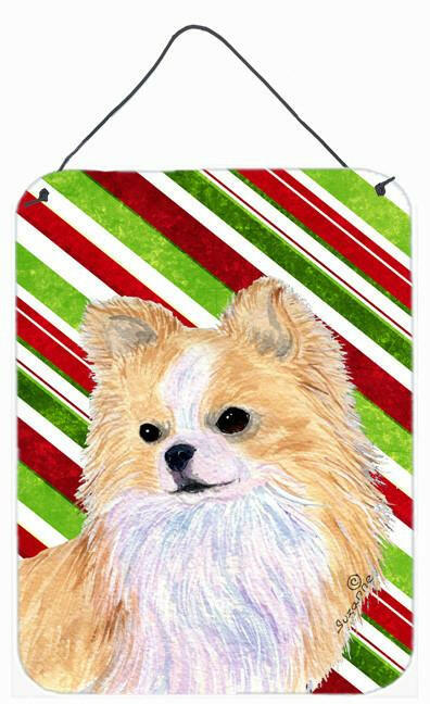 Chihuahua Candy Cane Holiday Christmas Wall or Door Hanging Prints Aluminum Metal Sign Kitchen Wall Bar Bathroom Plaque Home Decor Front Door Plaque, 12x16, Multicolor