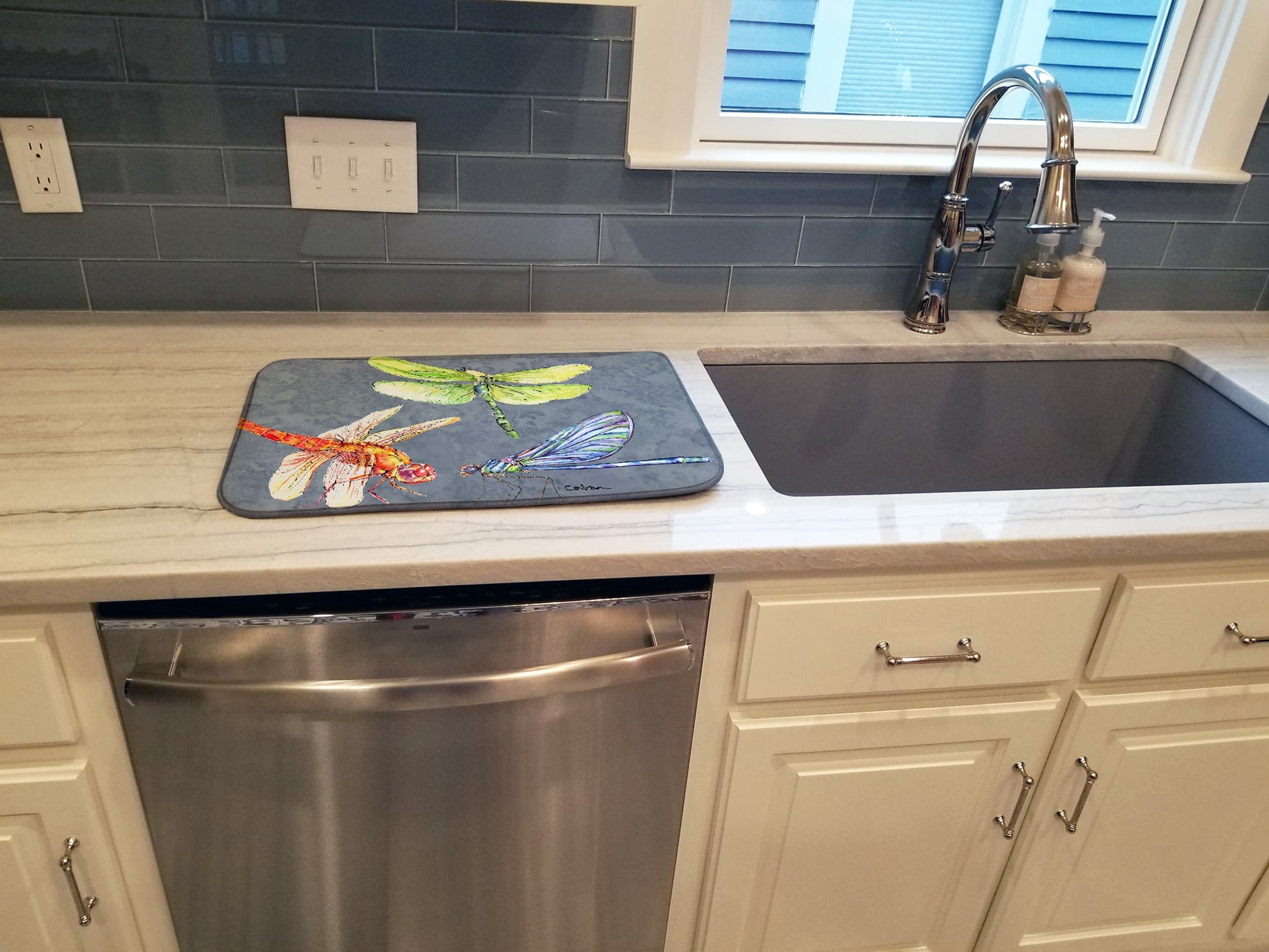 Dragonfly Times Three Dish Drying Mat Absorbent Dish Drying Mat Pad for Kitchen Counter Dish Drainer Mat for Countertop, 14 x 21", Multicolor