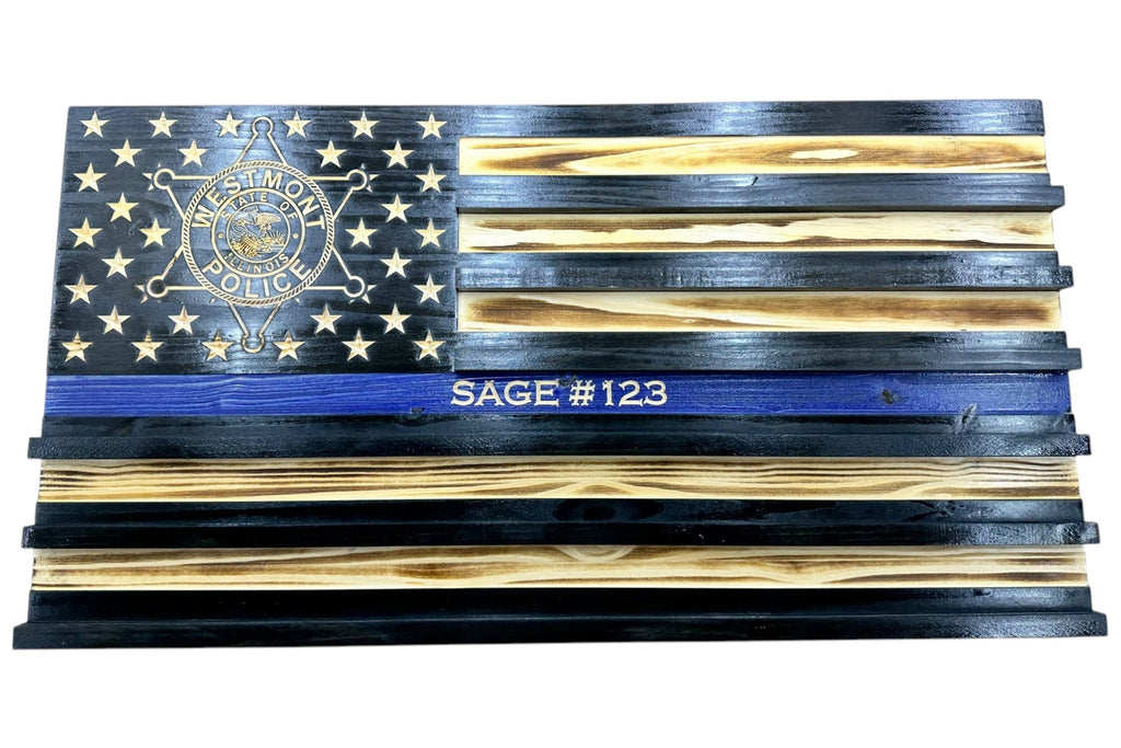 Custom Wooden Challenge Coin Display Flag with Engraved Badge