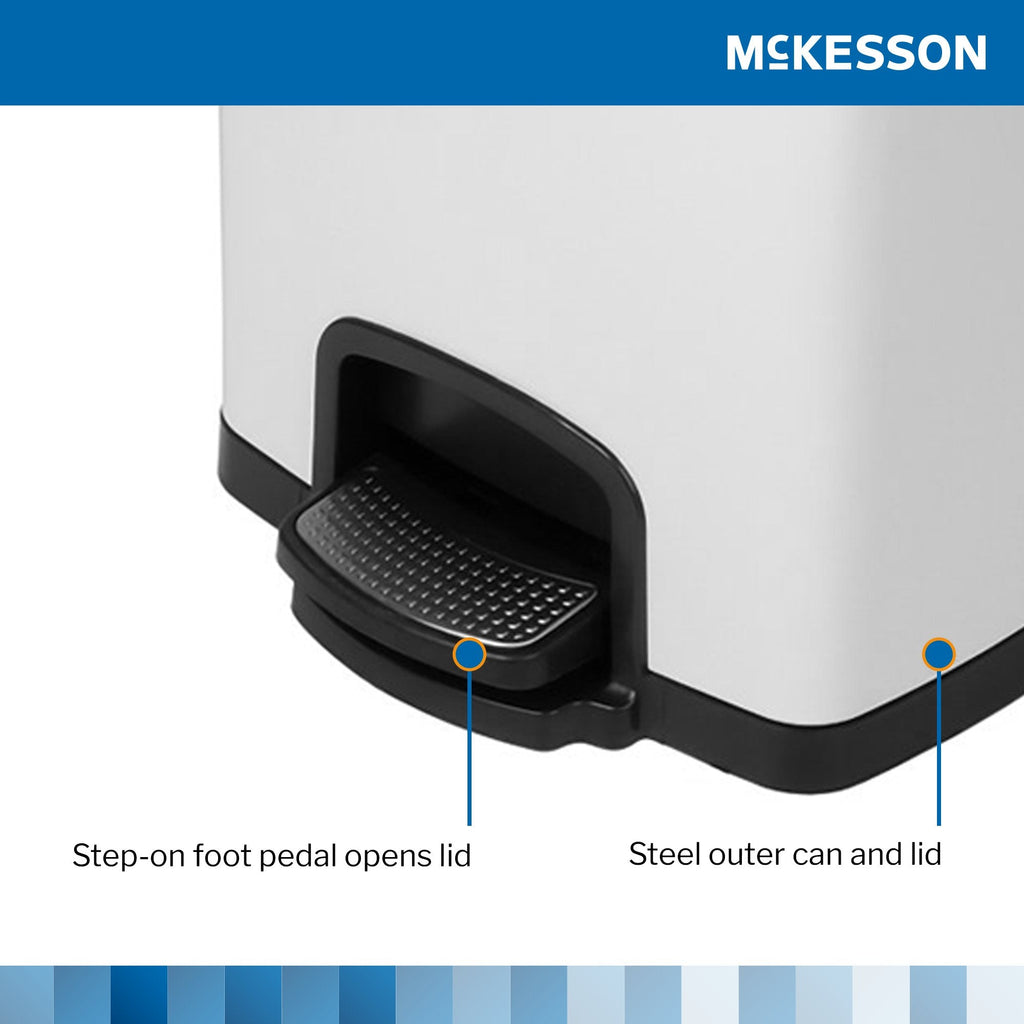 McKesson White Square Step-On Trash Can, 8 gallon 16-35266