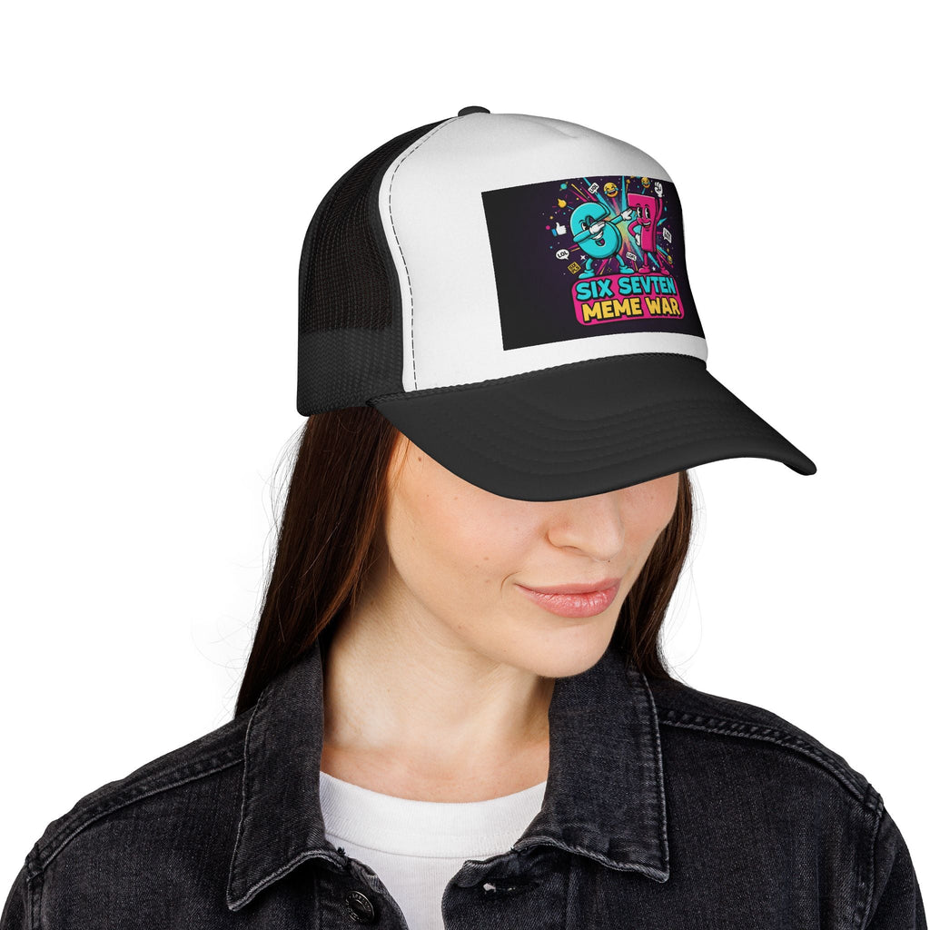 Trucker Cap - 'Six Seven Meme War' Colorful Retro Gaming Snapback