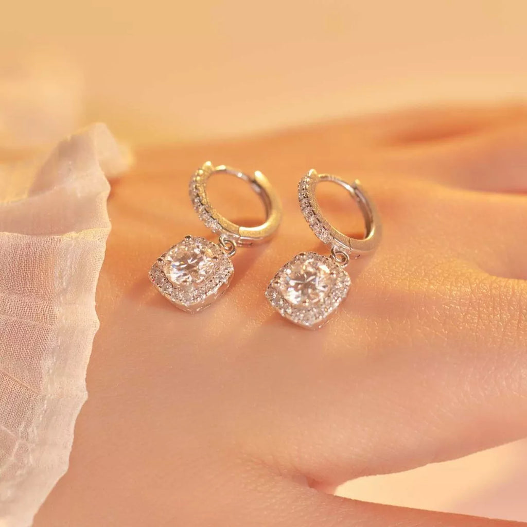 1 Carat Moissanite 925 Sterling Silver Hoop Drop Earrings