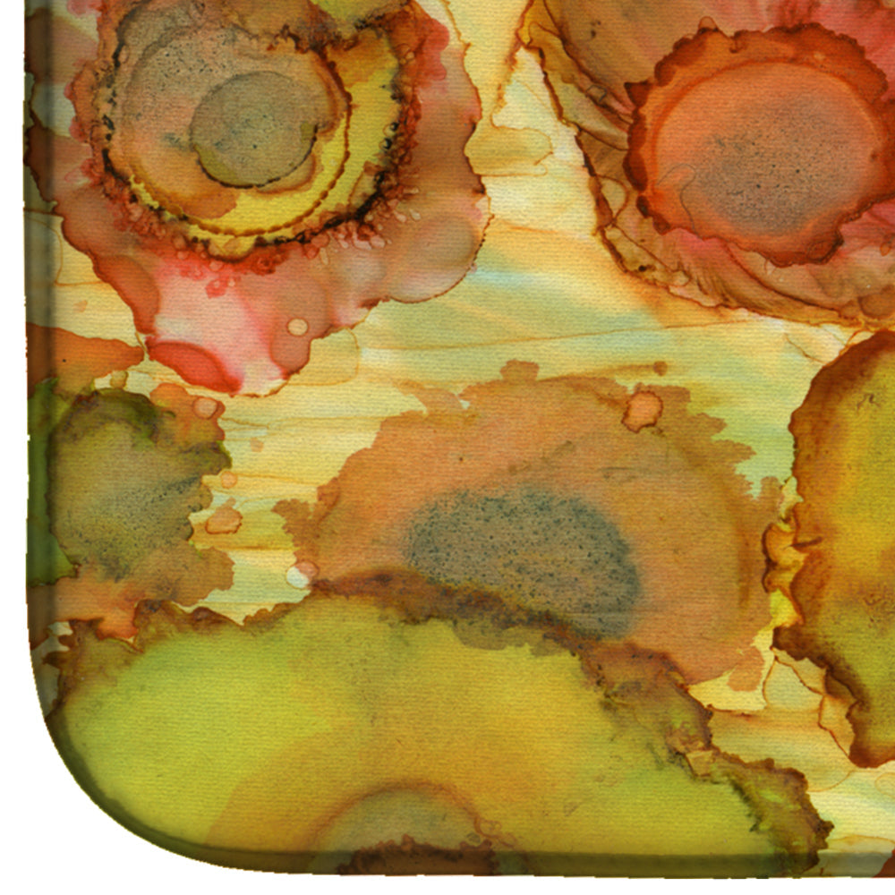 Abstract Flowers in Yellows and Oranges Dish Drying Mat Absorbent Dish Drying Mat Pad for Kitchen Counter Dish Drainer Mat for Countertop, 14 x 21", Multicolor